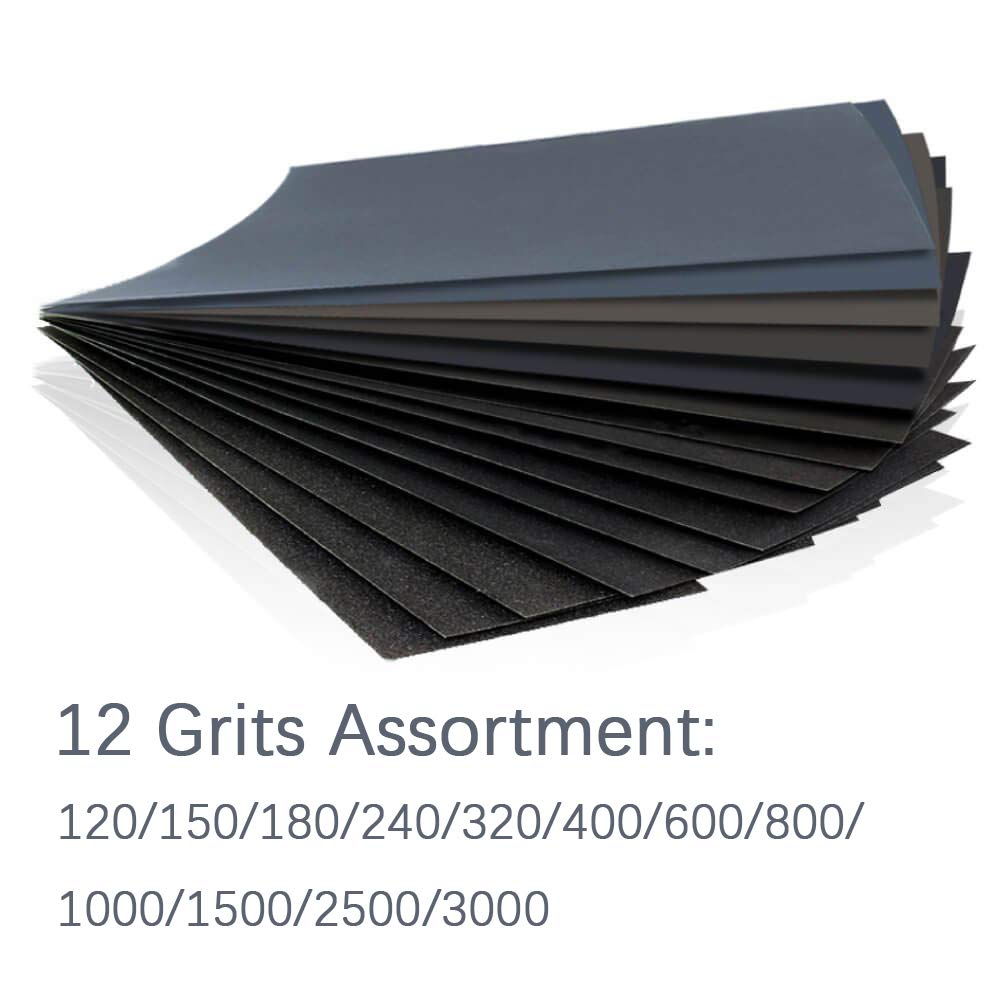 Sandpaper Variety Pack 120 to 3000 Assorted Grits Sand Paper 24 Pack Sandpaper + 1 Hand Sander, 9x3.6 Inch Sanding Sheets for Wood Furniture Finishing Glass Metal Sanding Automotive Polish