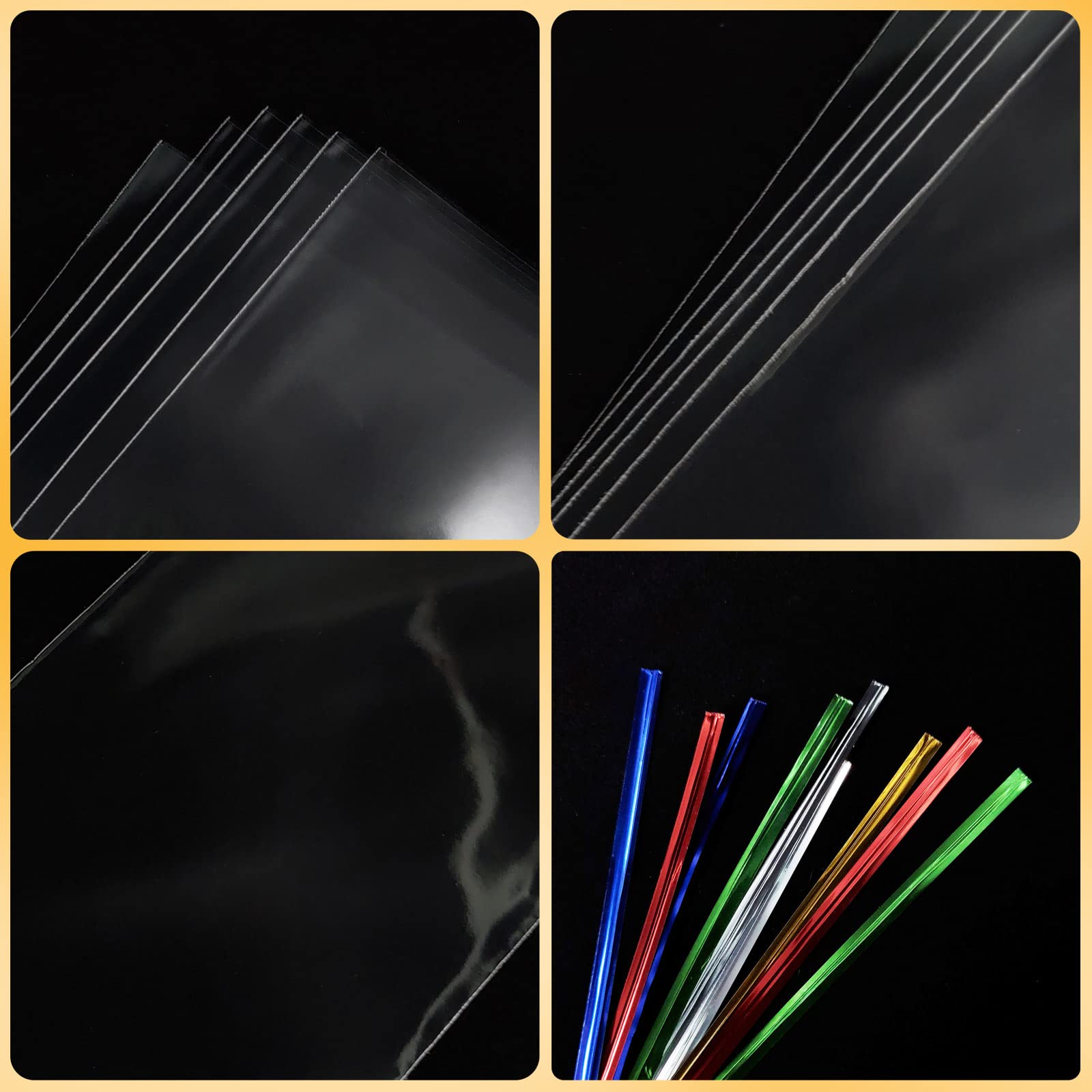 100PCS Cellophane Bags 3x11 inches, Clear Treat Bags with 4’’ Twist Ties, Plastic Cello Bags - 1.4 mils Thick OPP Rice Crispy Bags for Gift Goodie Favor Candy Cake Pop Birthday Party Cookies (3’’ x 11